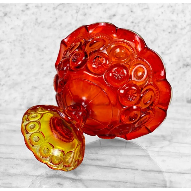 Vintage Victorian Orange Red Amberina Glass Compote Bowl For Sale - Image 9 of 10
