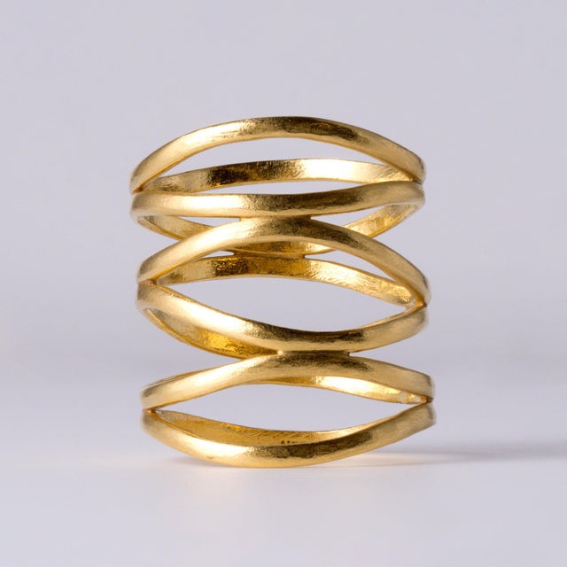 Gold 22k Yellow Gold Spiral Multi Layer Wide Wrap Statement Ring Band, Size 5.75 For Sale - Image 8 of 8