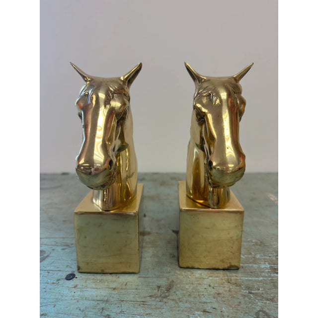Vintage Brass Horse Head Bookends - a Pair For Sale - Image 6 of 8