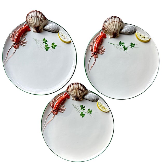 1970s Set of 10 Rare Vintage Italian Hand-Made Coastal Seafood Plate Set For Sale - Image 5 of 11
