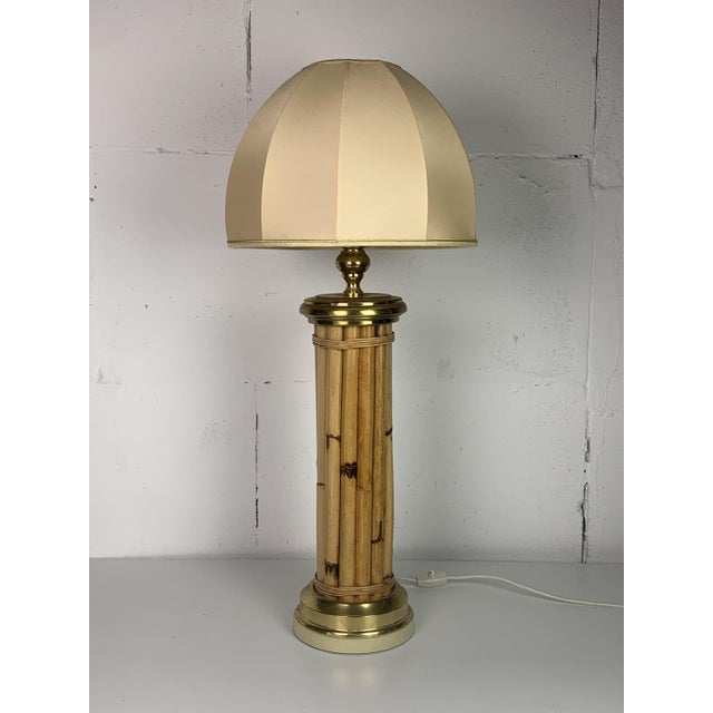 Mid-Century Bamboo and Brass Large Mushroom Table Lamp by Leola, 1960s For Sale - Image 12 of 15