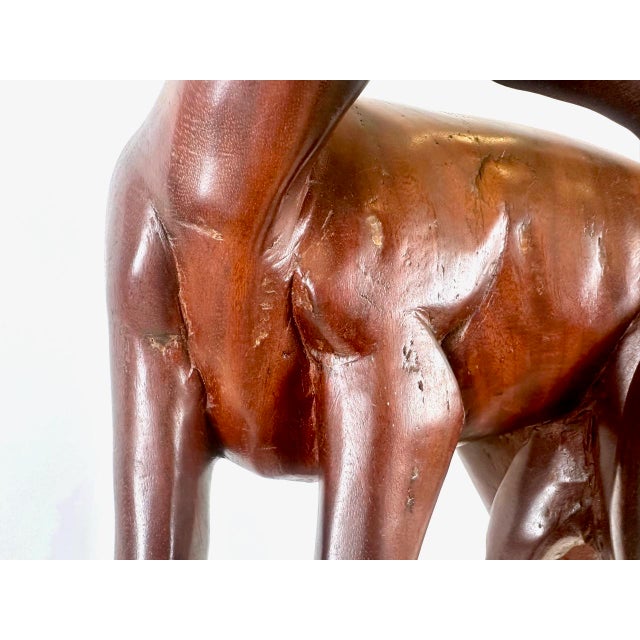 Brown Large Vintage Mahogany Carved Antelope or Gazelle Floor Sculpture, 20th Century For Sale - Image 8 of 18