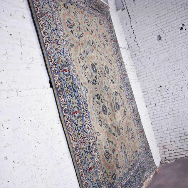 Handmade Persian Wool Tabriz Style Large Rug Light Teal Green Ground 12’3”x 8’9.5” For Sale - Image 6 of 13