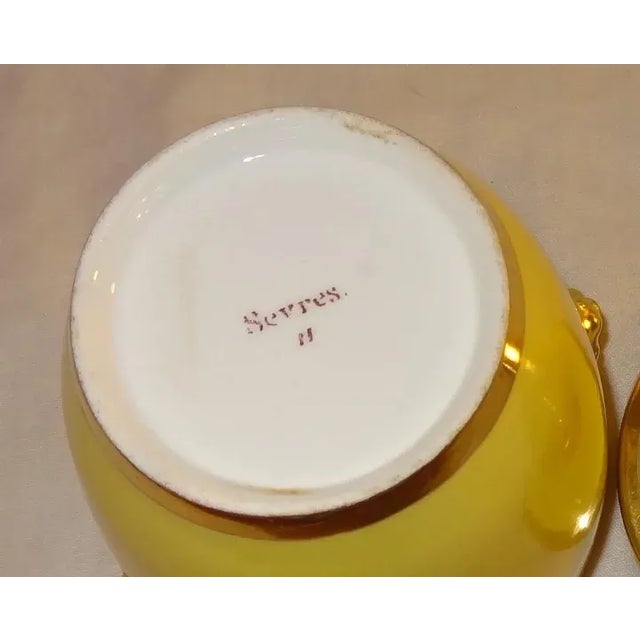 Antique early 19th c. French Empire Sevres Paris porcelain covered urn decorated in bright yellow enhanced by expert...