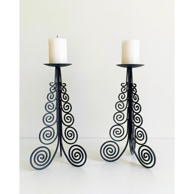 Large Spanish Cortijo Style Black Forged Iron Candelabras, Spain, 1970s, Set of 2 For Sale - Image 12 of 18