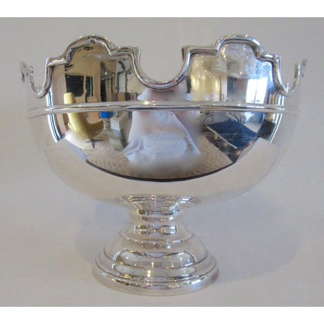 English Oversized Silver Plate (Made in India) -English Scalloped Crest- Footed Center Cachepot, Centerpiece For Sale - Image 3 of 14