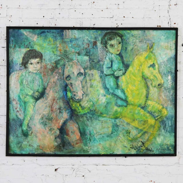 Vintage Impressionist Painting of Children on Horseback by Brooks Woollcott Powell For Sale - Image 13 of 13