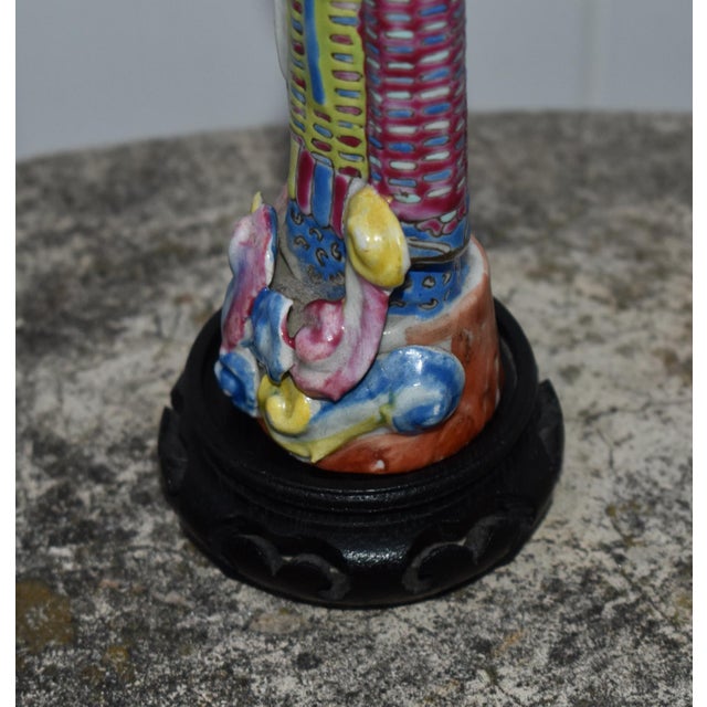 Vintage Chinese Famille Rose Porcelain Figurine Scholar Court Figure Wood Stand For Sale In Philadelphia - Image 6 of 15