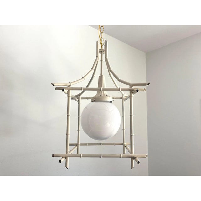 Cream 1960s Italian Bamboo Pagoda Light For Sale - Image 8 of 18