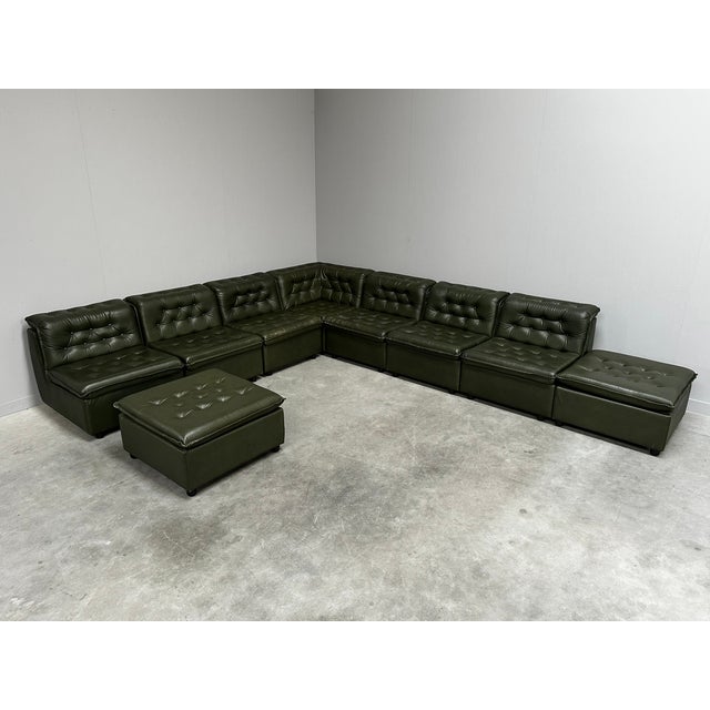 Modular Sectional Sofa in Green Tufted Leather from de Sede, 1970s, Set of 9 For Sale - Image 4 of 15