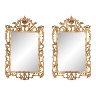 Rococo Style Silvered & Gilt Framed Mirrors, Pair For Sale