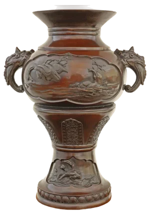 Large 19th Century Meiji Japanese Oriental Bronze Urn Vase, 1890s