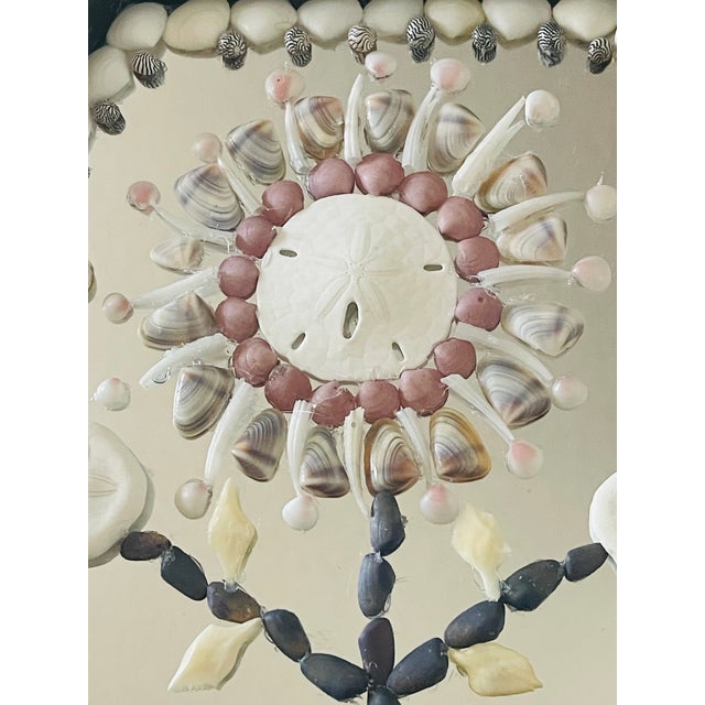 Sailors Valentines folk art style sekstagonal mirrored sea Shell art panel.