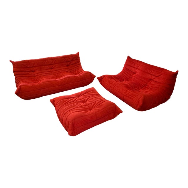Michel Ducaroy for Ligne Roset Toga Sectional in Alcantara Goya Red, Set of 3 For Sale