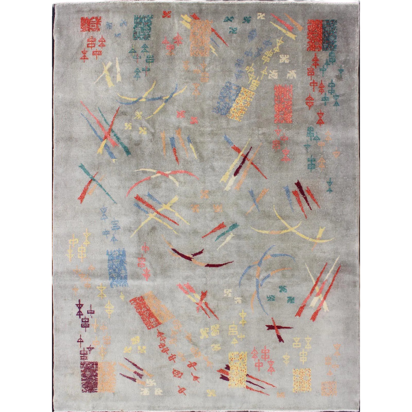 Mid Century Modern Rug With Abstract Design in Light Gray and Multi ...
