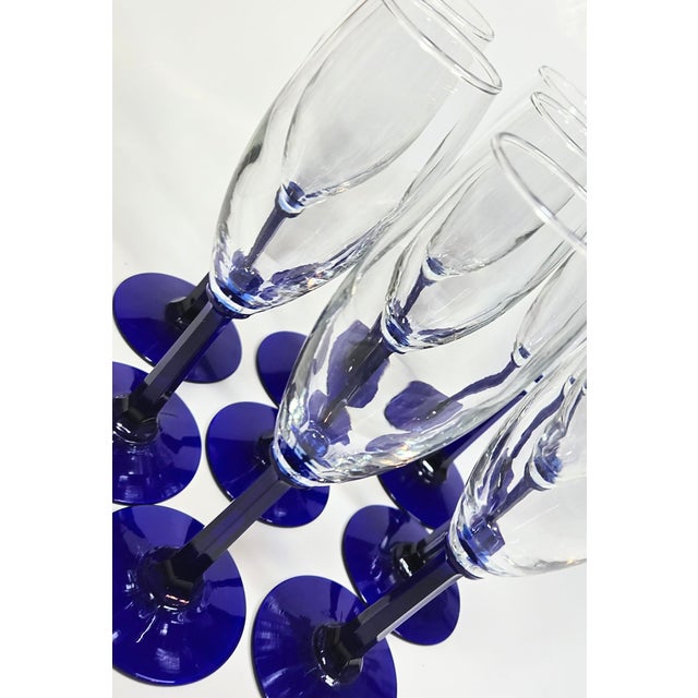 Cobalt Pillar Stemmed Champagne Flutes- Set of Eight For Sale - Image 6 of 10