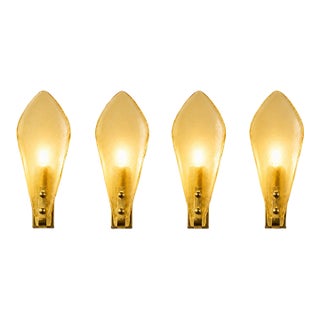 Modern Italian Champagne Sanded Leaf Murano Glass Wall Sconces, 4-Piece Set For Sale