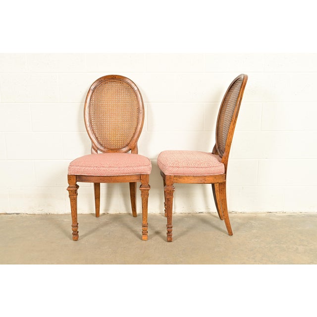 Drexel French Regency Louis XVI Carved Walnut Cane Back Side Chairs or Dining Chairs | Pair For Sale - Image 12 of 15