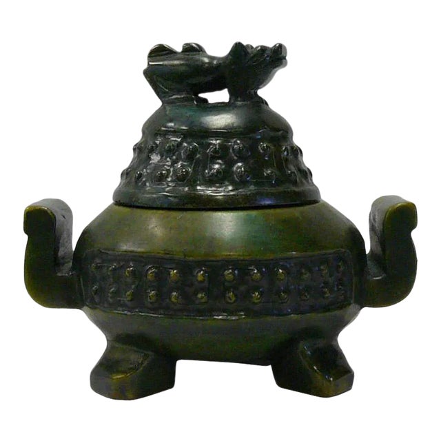 Chinese Oriental Stone Carved Round Incense Container For Sale