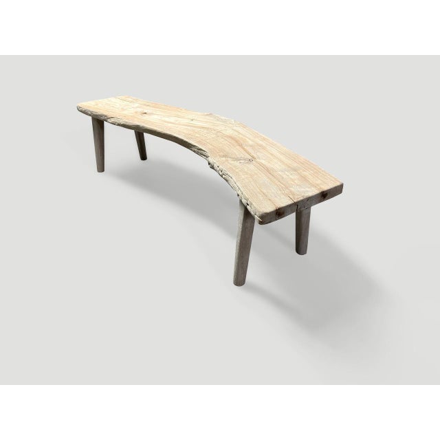 Andrianna Shamaris Curved St. Barts Teak Wood Bench For Sale - Image 11 of 18