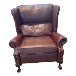 1990s Craftwork Guild Burgundy Leather Wingback Armchair With Nailhead Trim For Sale