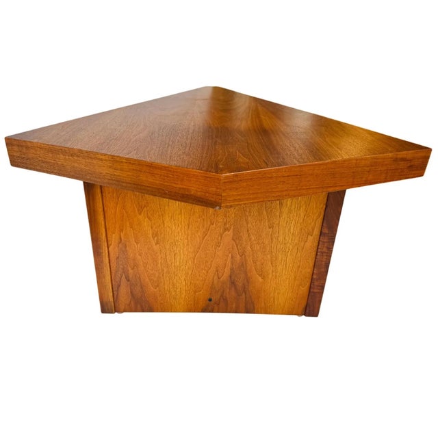Vintage MCM Triangular Veneer Coffee Table With Geometric Pedestal Base For Sale - Image 4 of 8