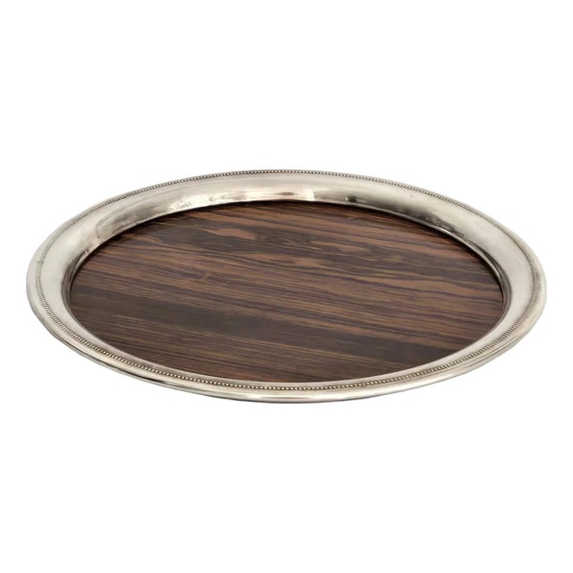 Vintage Sheffield Silver Plate and Faux Rosewood Formica Bar Tray For Sale