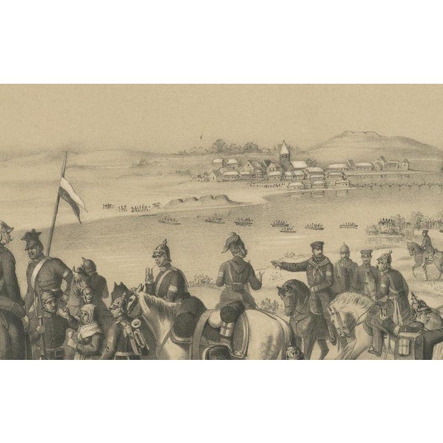 Schleswig War Lithograph Crossing of the Schlei Near Arnis German Military 1864 A detailed large-format lithograph...