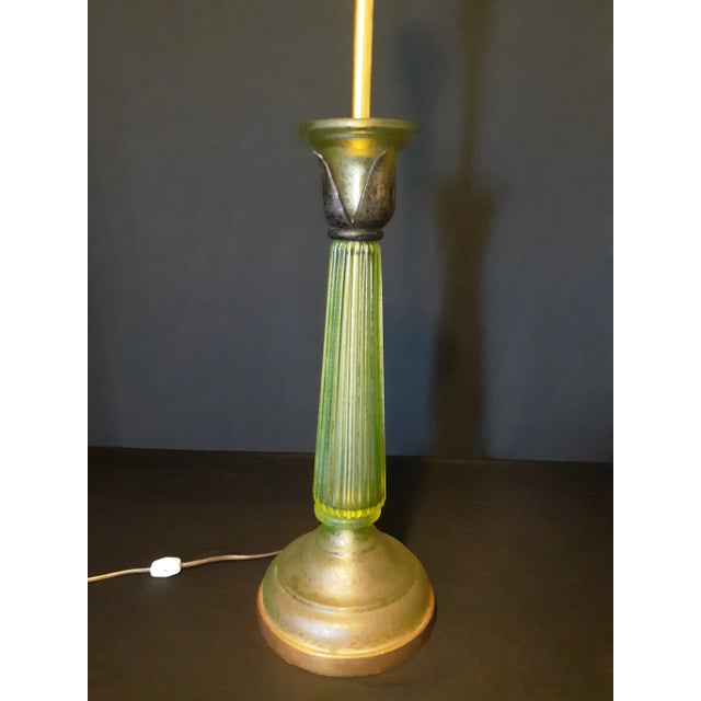 Stunning Vintage mcm Seguso for Marbro celery colored corroso style glass table lamp with original matching shade and...