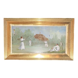 C.M., Tennisspieler aus der Zeit, 1890s, Oil Painting on Copper Plate, Copper & Paint & Spruce For Sale
