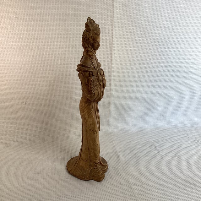 Asian Early 20th Century Asian Lady Cast Plaster Figurine Kwan Yin Bodhisattva of Compassion and Mercy For Sale - Image 3 of 11