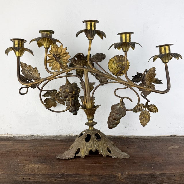 Antique French Candleholder with Flowers and Grapes, 1890s For Sale - Image 9 of 16