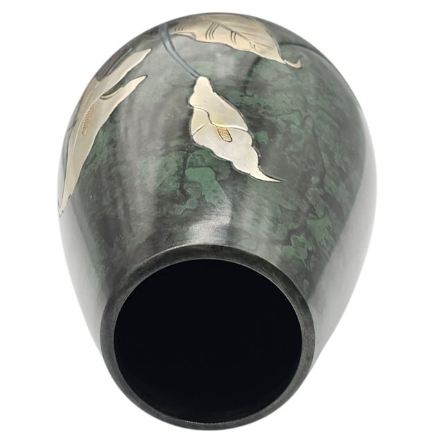 Mid 20th Century Takaoka Japanese Copperware Vase With Silver Lilies – Mid Century Modern Form, Toyama For Sale - Image 5 of 6
