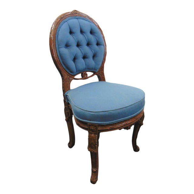 19th C Louis XV Carved Walnut Side Chair For Sale