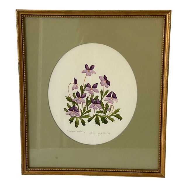 20 Th C Watercolor of Violets Signed Dated For Sale