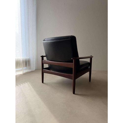 Scandinavian Armchair in Teak and Black Leather, 1960s For Sale - Image 3 of 13