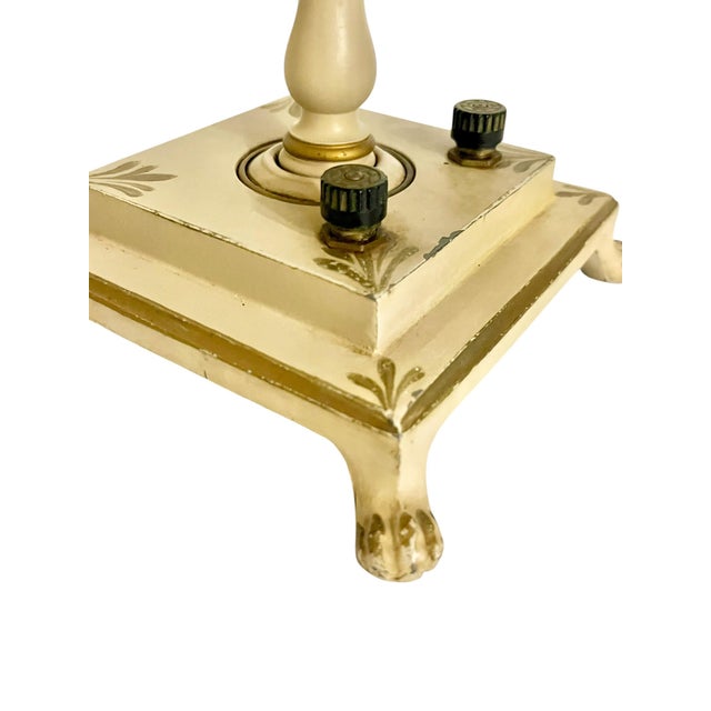 Vintage Cream Tole Double-Arm Table Lamp With Pierced Shades – Hollywood Regency Style For Sale - Image 18 of 18