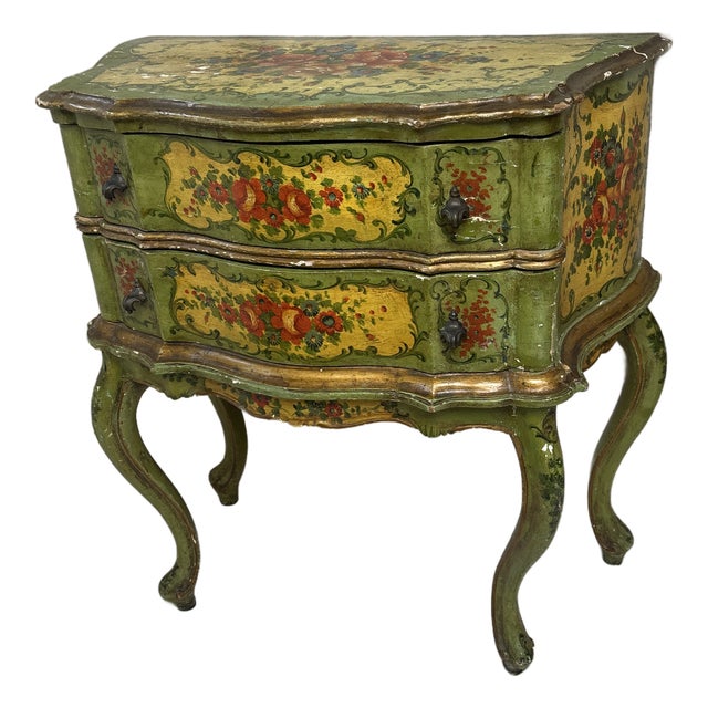 Late 19th Century Venetian Floral Paint Decorated Two Drawer Commode For Sale