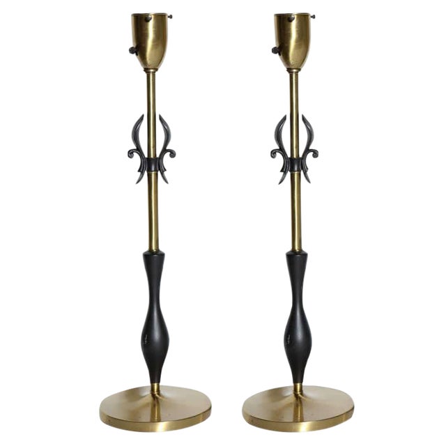 Rembrandt Lamp Co 1950s Brass Black Fleur De Lis With Black