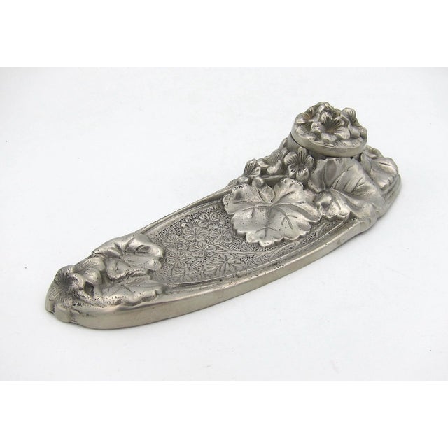 Gray Vintage French Art Nouveau Inkstand in Pewter For Sale - Image 8 of 13