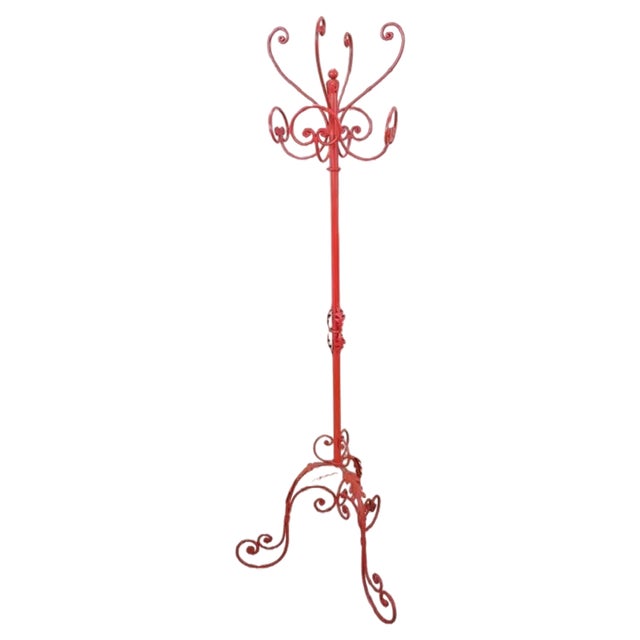 Red Lacquered Iron Clothes Rack, Early 20th Century For Sale