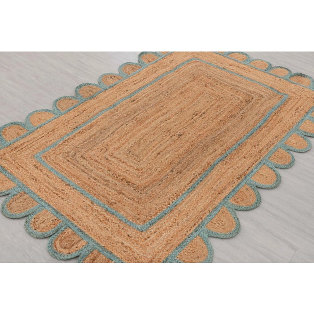 Scallop Jute Turquoise Blue Hand Made Rug 2.5x8 Ft. For Sale - Image 12 of 13