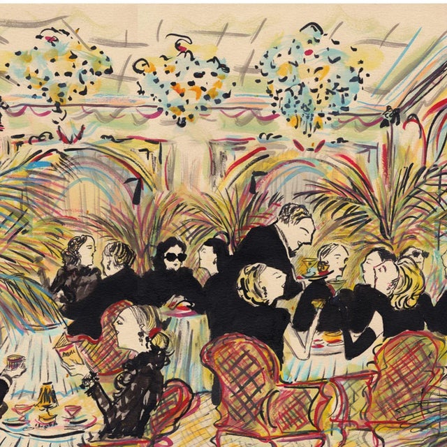 A late luncheon scene in a lavish pavilion decorated with palm fronds. This is a high quality archival reproduction print...