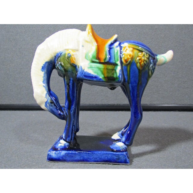 Vintage Blue Chinese Tang Dynasty Style Sancai Glaze War Horse Marked (H1) Uncover the allure of ancient China with this...
