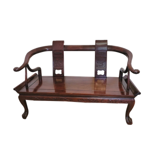 Chinese Carved Wooden Bench Seat, Late 19th Century