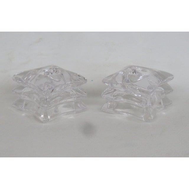 Lead Crystal 3 Tiered Star Shaped Candle Stick Holders Pair of Two 4830b For Sale - Image 12 of 14