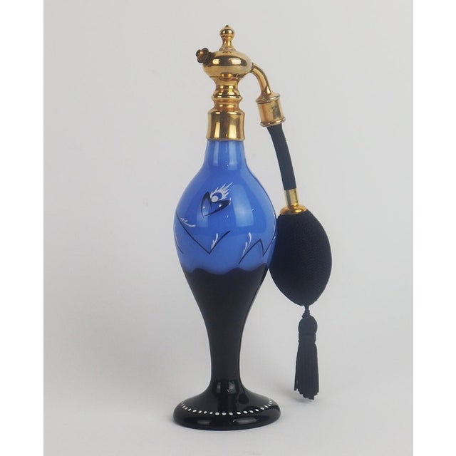 Art Deco spray in sky blue glass enameled with abstract graphics, from the Tango pur Loetz series, design Marey Beckert...