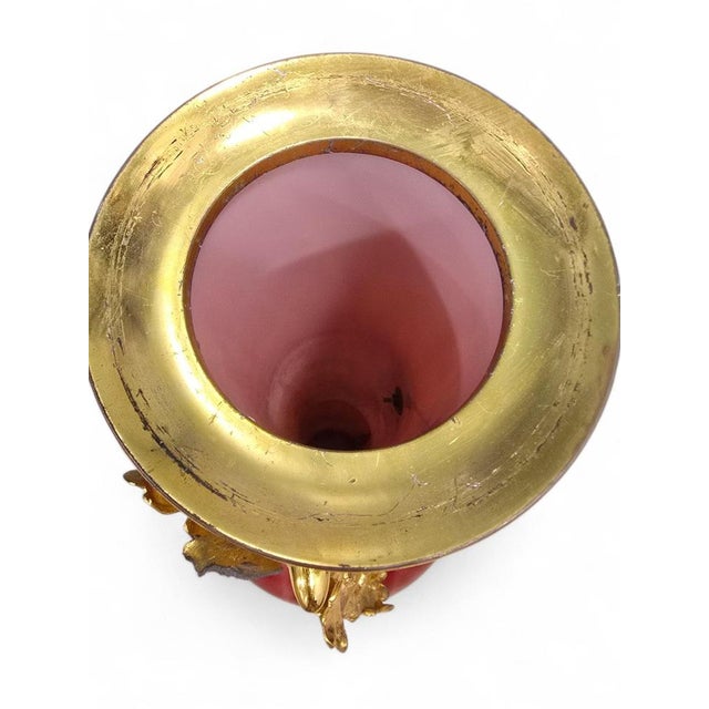 Large Vintage European Gilded Blown Red Glass Vase, 1940 For Sale - Image 9 of 12