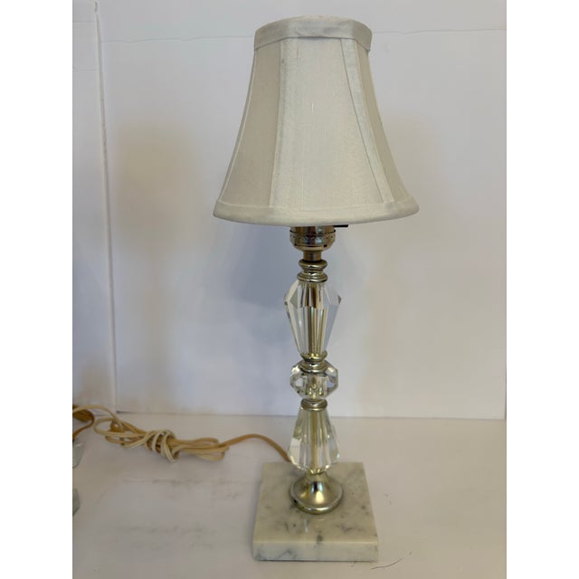 Art Deco 1940s Hollywood Regency/Art Deco Marble Base Boudoir Lamps - a Pair For Sale - Image 3 of 5