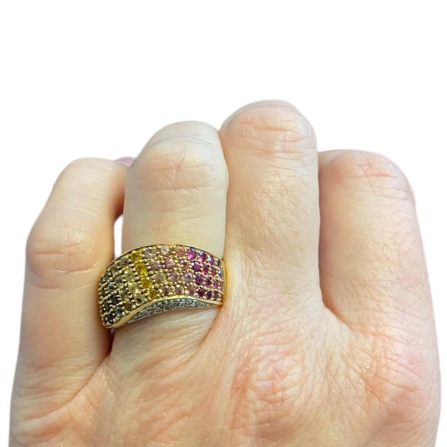 Vintage 18k Multi Color Sapphire and Diamond Band Ring, Size 6.25 For Sale - Image 9 of 9